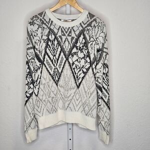 Vintage‎ Expressions Black White Geometric Floral Knit Sweater Size Large